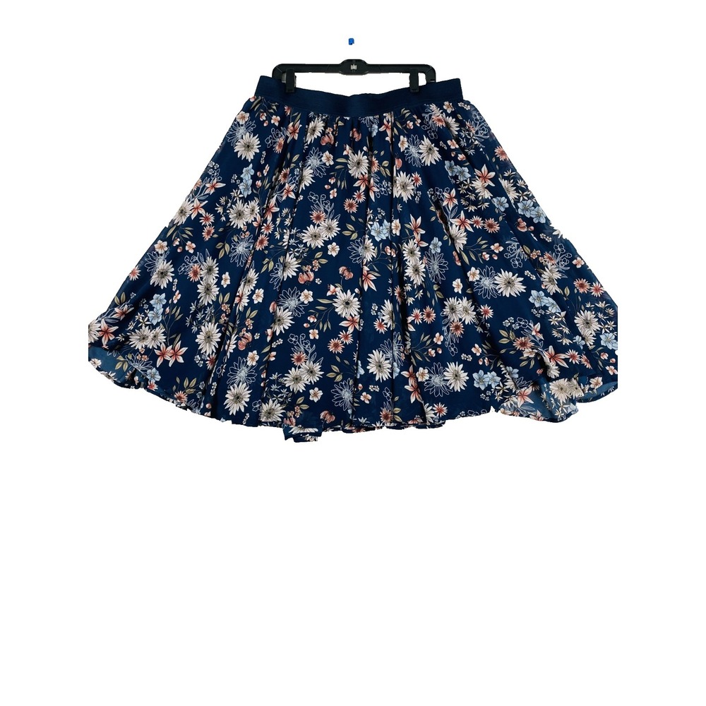 2/$30 Torrid Chiffon Midi Skirt Women Sz 2X Blue Floral Flare Cottage Romantic - Picture 3 of 13